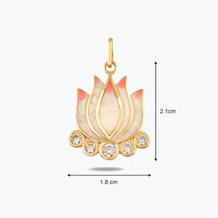 14 Ayar Altın, Sarı renk, 3.03 g özellikli Pembe Mineli Taşlı Lotus Çiçeği Altın Charm farklı açıdan görünümü