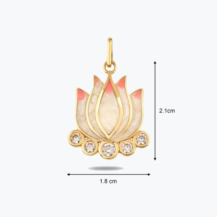 14 Ayar Altın, Sarı renk, 3.03 g özellikli Pembe Mineli Taşlı Lotus Çiçeği Altın Charm farklı açıdan görünümü