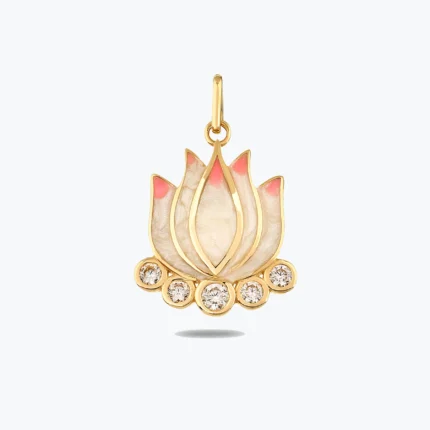 Pembe Mineli Taşlı Lotus Çiçeği Altın Charm – 14 Ayar Altın, Sarı renk, 3.03 g