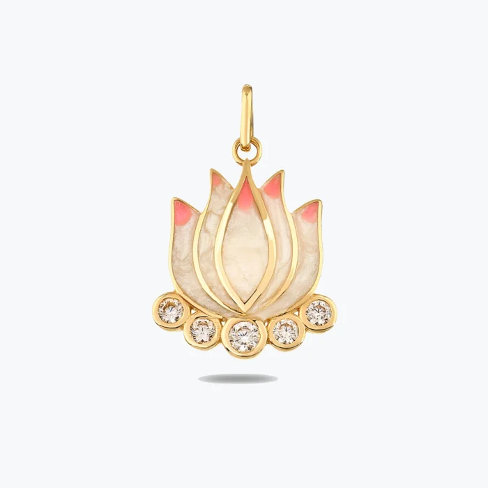 Pembe Mineli Taşlı Lotus Çiçeği Altın Charm 1 Pembe Mineli Taşlı Lotus Çiçeği Altın Charm – 14 Ayar Altın, Sarı renk, 3.03 g
