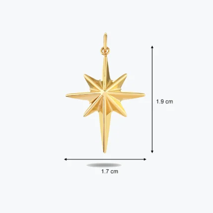 14 Ayar Altın, Sarı renk, 1.44 g özellikli Taşsız Kutup Yıldızı Pusula Charm yakın plan görünümü