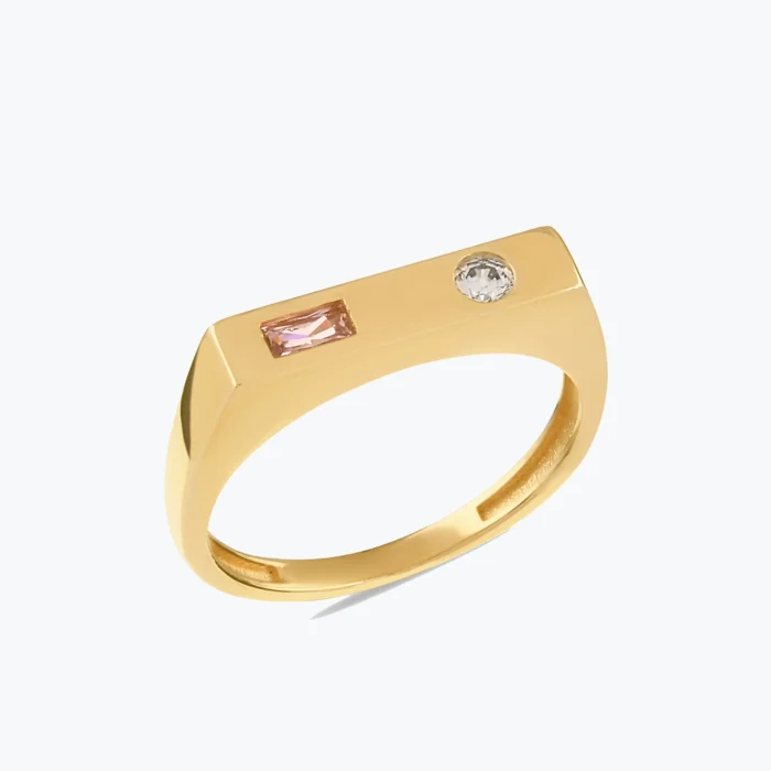 Renkli Taşlı Minimal Geometrik Altın Yüzük 1 14 Ayar Altın, Sarı renk, 2.72 g özellikli Renkli Taşlı Minimal Geometrik Altın Yüzük