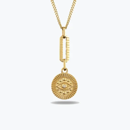14 Ayar Altın, Sarı renk, 3.28 g özellikli Özel Tasarım Çizgili Bakla Detaylı Göz Damga Altın Kolye