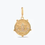 Taşlı Lotus Çiçeği Antik Altın Charm – 14 Ayar Altın, Sarı renk, 2.35 g