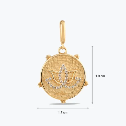 14 Ayar Altın, Sarı renk, 2.35 g özellikli Taşlı Lotus Çiçeği Antik Altın Charm tasarım detay görünümü