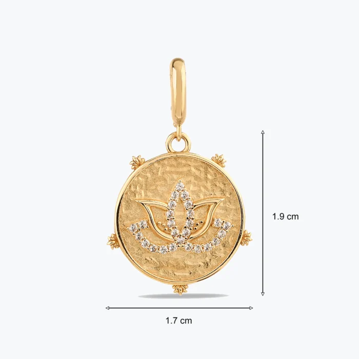 14 Ayar Altın, Sarı renk, 2.35 g özellikli Taşlı Lotus Çiçeği Antik Altın Charm tasarım detay görünümü