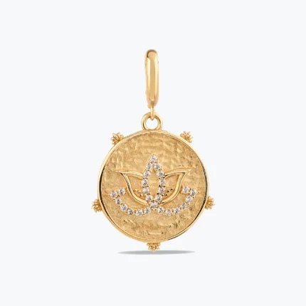 Taşlı Lotus Çiçeği Antik Altın Charm – 14 Ayar Altın, Sarı renk, 2.35 g