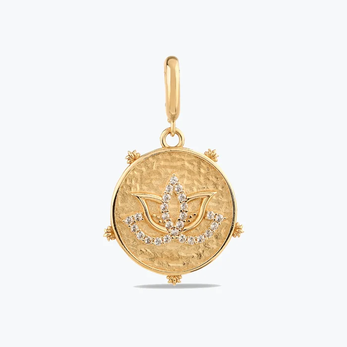 Taşlı Lotus Çiçeği Antik Altın Charm 1 Taşlı Lotus Çiçeği Antik Altın Charm – 14 Ayar Altın, Sarı renk, 2.35 g