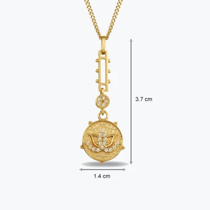 14 Ayar Altın, Sarı renk, 2.87 g özellikli Taşlı Lotus Çiçeği Antik Tasarım Madalyon Kolye tasarım detay görünümü
