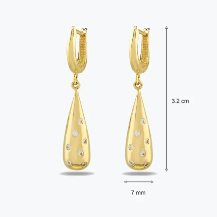 14 Ayar Altın, Sarı renk, 2.78 g özellikli Parlak Damla Model Taşlı Altın Küpe galeri görünümü
