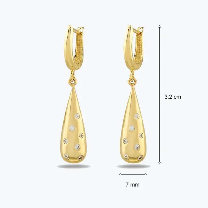 14 Ayar Altın, Sarı renk, 2.78 g özellikli Parlak Damla Model Taşlı Altın Küpe galeri görünümü