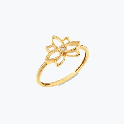 Altınkenti 25 14 Ayar Altın, Sarı renk, 1.39 g özellikli Taşlı Minimal Lotus Çiçeği Altın Yüzük