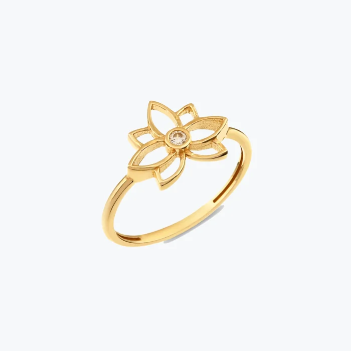Taşlı Minimal Lotus Çiçeği Altın Yüzük 1 14 Ayar Altın, Sarı renk, 1.39 g özellikli Taşlı Minimal Lotus Çiçeği Altın Yüzük