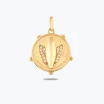 Taşlı Lotus Kolye Ucu Charm, 14 Ayar Altın, Sarı renk, 1.91 g