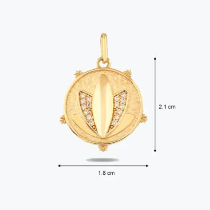 Taşlı Lotus Kolye Ucu Charm, 14 Ayar Altın, Sarı renk, 1.91 g, farklı açıdan görünümü