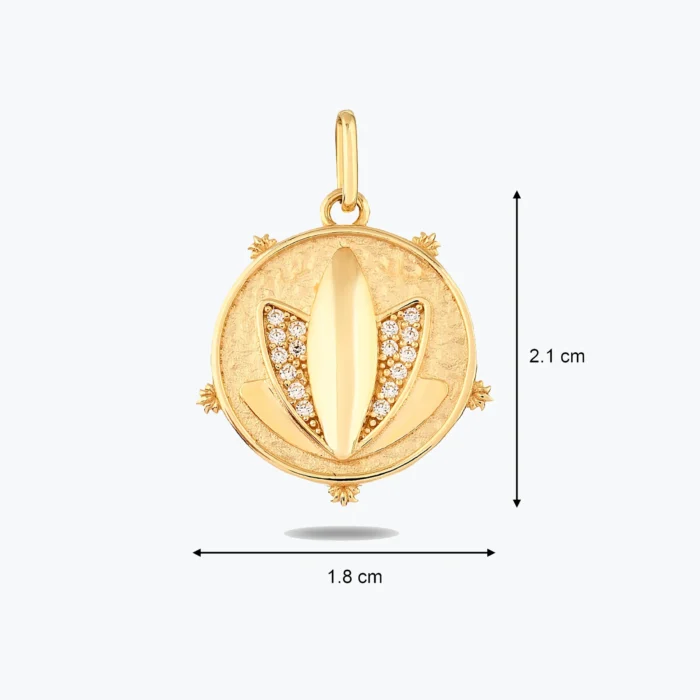 Taşlı Lotus Kolye Ucu Charm, 14 Ayar Altın, Sarı renk, 1.91 g, farklı açıdan görünümü