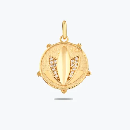 Taşlı Lotus Kolye Ucu Charm, 14 Ayar Altın, Sarı renk, 1.91 g