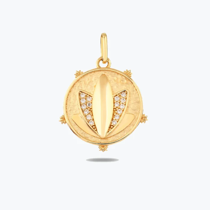 Taşlı Lotus Kolye Ucu Charm 1 Taşlı Lotus Kolye Ucu Charm, 14 Ayar Altın, Sarı renk, 1.91 g