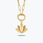 Ataç Zincirli Kilitli Taşlı Lotus Kolye, 14 Ayar Altın, Sarı renk, 7.30 g