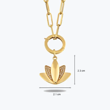 Ataç Zincirli Kilitli Taşlı Lotus Kolye yakın plan görünümü – 14 Ayar Altın, Sarı renk, 7.30 g