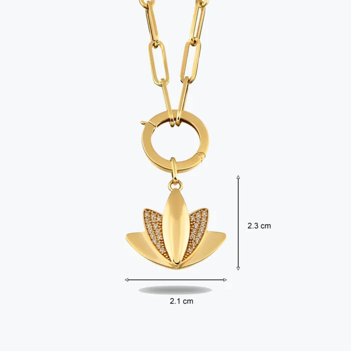 Ataç Zincirli Kilitli Taşlı Lotus Kolye yakın plan görünümü – 14 Ayar Altın, Sarı renk, 7.30 g