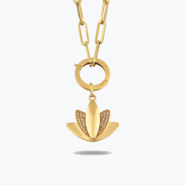 Ataç Zincirli Kilitli Taşlı Lotus Kolye 1 Ataç Zincirli Kilitli Taşlı Lotus Kolye, 14 Ayar Altın, Sarı renk, 7.30 g