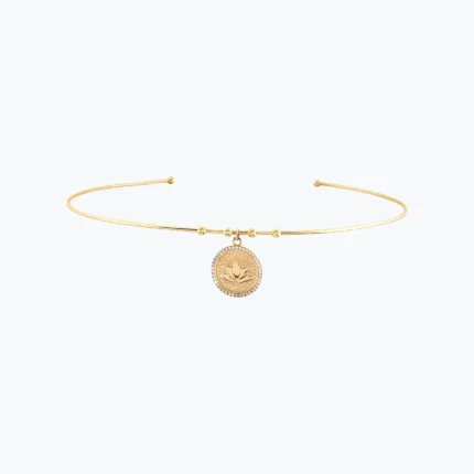 14 Ayar Altın, Sarı renk, 8.36 g özellikli Minimal Lotus Figürlü Taş Çerçeveli Tel Choker