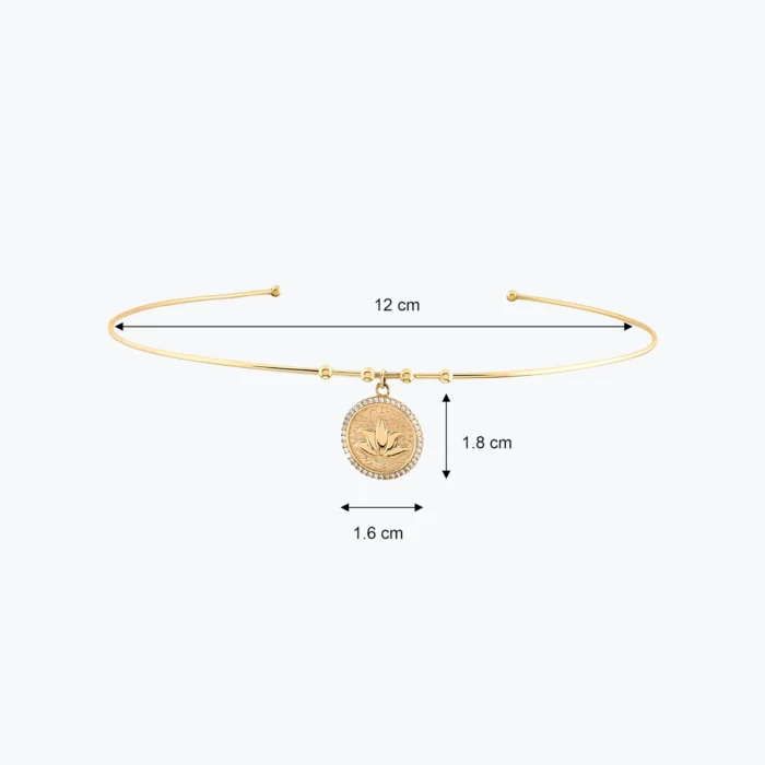 Minimal Lotus Figürlü Taş Çerçeveli Tel Choker, 14 Ayar Altın, Sarı renk, 8.36 g, detay görünümü