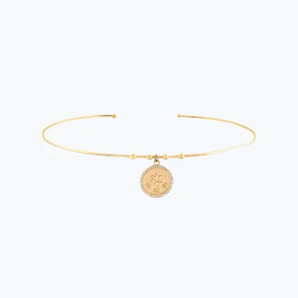 14 Ayar Altın, Sarı renk, 8.45 g özellikli Taş Çerçeveli Lotus Madalyon Sabit Tel Choker