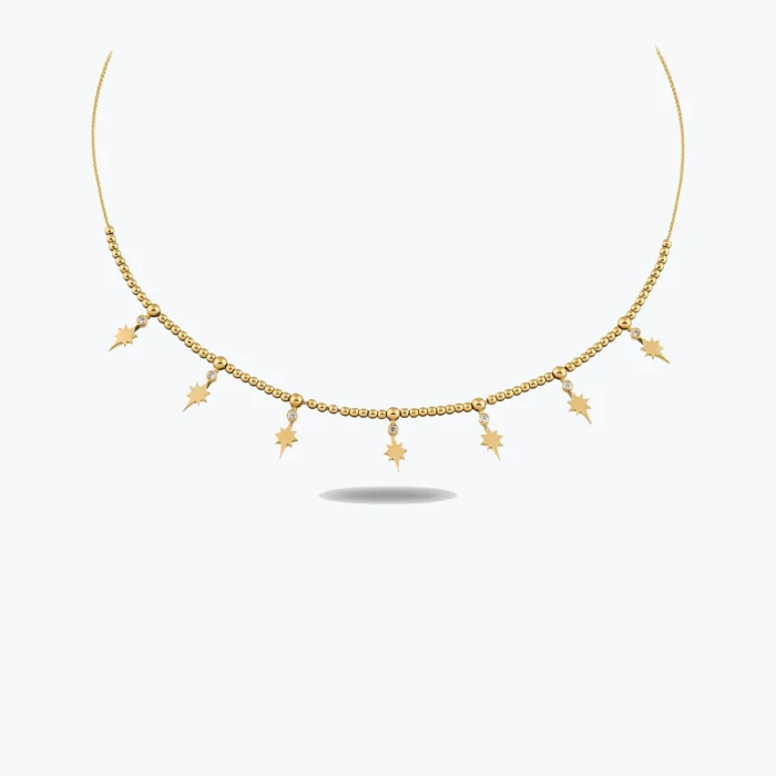Dorika Top Zincirli Tektaşlı 7'li Kutup Yıldızı Choker Kolye 1 Dorika Top Zincirli Tektaşlı 7'li Kutup Yıldızı Choker Kolye – 14 Ayar Altın, Sarı renk, 5.79 g