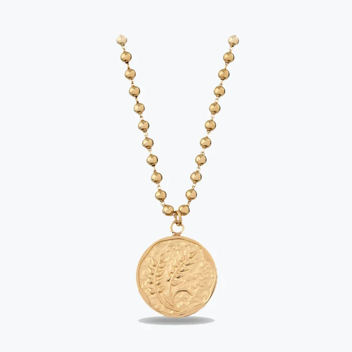 Sıra Top Zincirli Dövme Dokulu Başak Altın Choker kolye 1 Sıra Top Zincirli Dövme Dokulu Başak Altın Choker kolye – 14 Ayar Altın, Sarı renk, 8.06 g