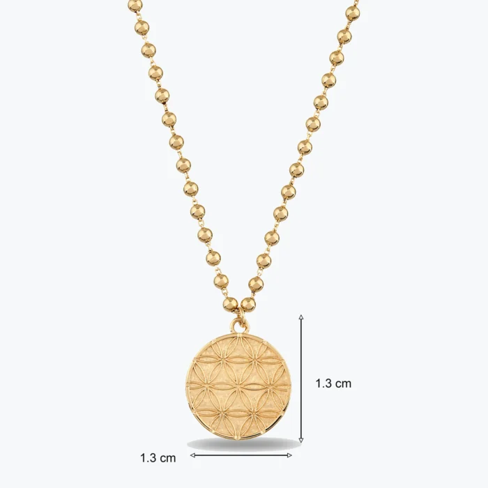 Dorika Sıra Top Zincirli Yaşam Çiçeği Choker farklı açıdan görünümü – 14 Ayar Altın, Sarı renk, 7.74 g