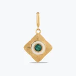 Yeşil Etnik Madalyon Charm, 14 Ayar Altın, Sarı renk, 2.79 g