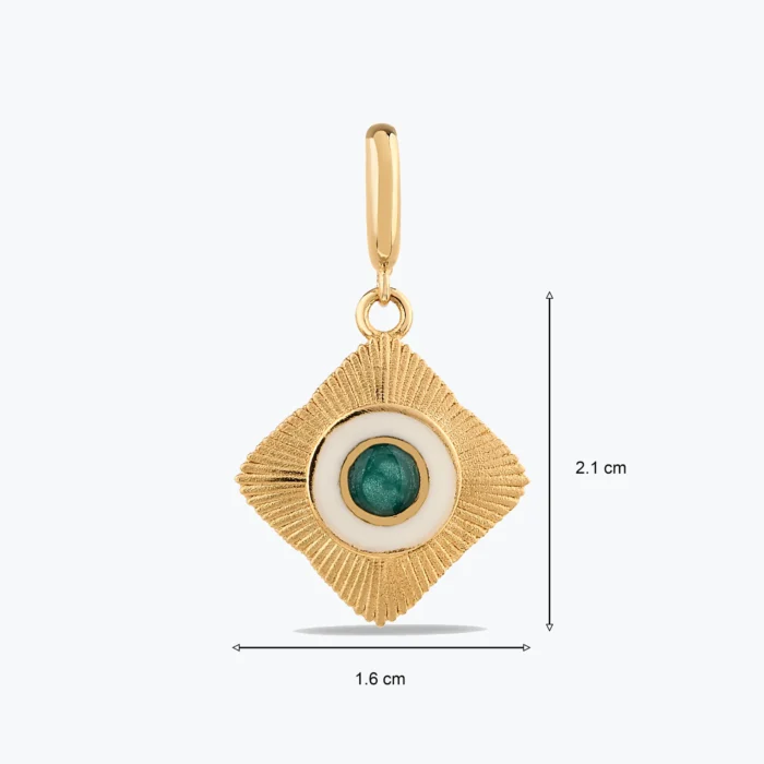Yeşil Etnik Madalyon Charm farklı açıdan görünümü – 14 Ayar Altın, Sarı renk, 2.79 g