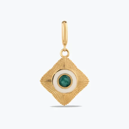 Yeşil Etnik Madalyon Charm, 14 Ayar Altın, Sarı renk, 2.79 g