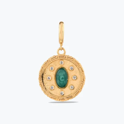 14 Ayar Altın, Sarı renk, 2.79 g özellikli Yeşil Madalyon Charm