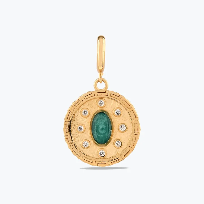 Yeşil Madalyon Charm 1 14 Ayar Altın, Sarı renk, 2.79 g özellikli Yeşil Madalyon Charm