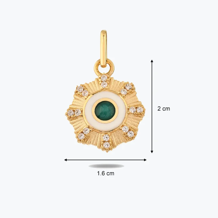 Yeşil Taşlı Çiçek Madalyon Bileklik Charm farklı açıdan görünümü – 14 Ayar Altın, Sarı renk, 1.11 g