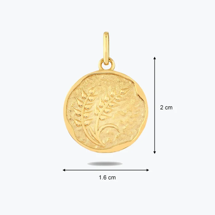 14 Ayar Altın, Sarı renk, 1.71 g özellikli Başak Figürlü Antik Dokulu Charm Madalyon detay görünümü
