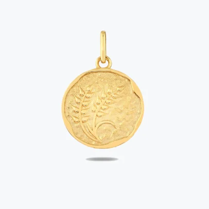 Başak Figürlü Antik Dokulu Charm Madalyon, 14 Ayar Altın, Sarı renk, 1.71 g