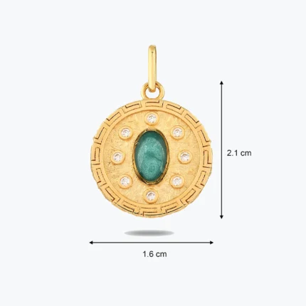 Yeşil Taşlı Madalyon Kolye Charm galeri görünümü – 14 Ayar Altın, Sarı renk, 2.52 g