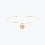 14 Ayar Altın, Sarı renk, 7.60 g özellikli Yuvarlak Firuze Taşlı Çiçek Madalyon Uçlu Tel Choker