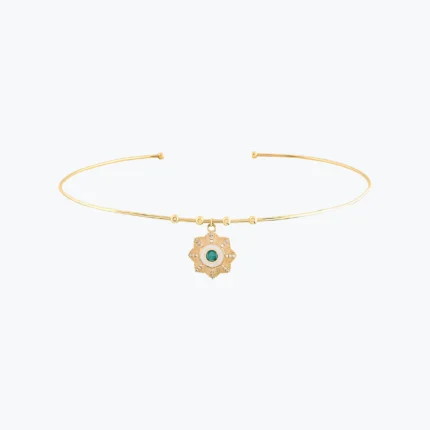 14 Ayar Altın, Sarı renk, 7.60 g özellikli Yuvarlak Firuze Taşlı Çiçek Madalyon Uçlu Tel Choker