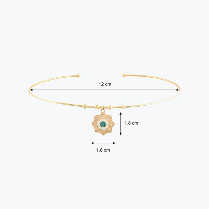 14 Ayar Altın, Sarı renk, 7.60 g özellikli Yuvarlak Firuze Taşlı Çiçek Madalyon Uçlu Tel Choker galeri görünümü