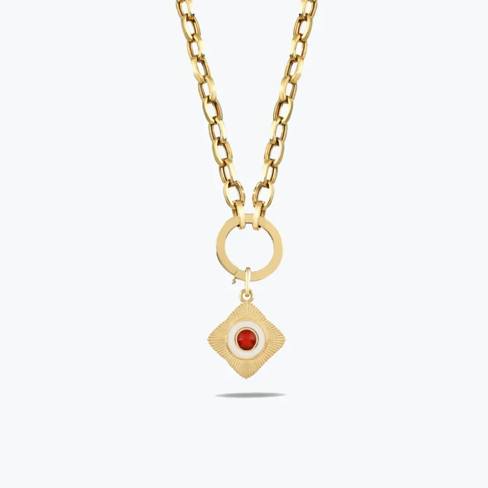 Yuvarlak Kırmızı Taşlı Etnik Madalyon Charm Kolye 1 Yuvarlak Kırmızı Taşlı Etnik Madalyon Charm Kolye, 14 Ayar Altın, Sarı renk, 9.72 g