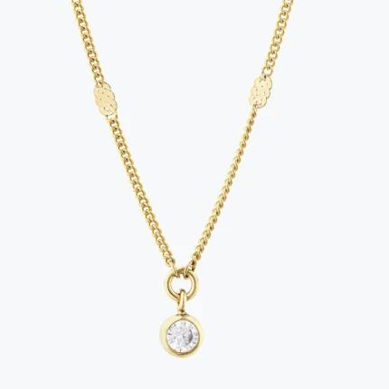 14 Ayar Altın, Sarı renk, 1.83 g özellikli Yuvarlak Taşlı Aynalı Zincir Choker