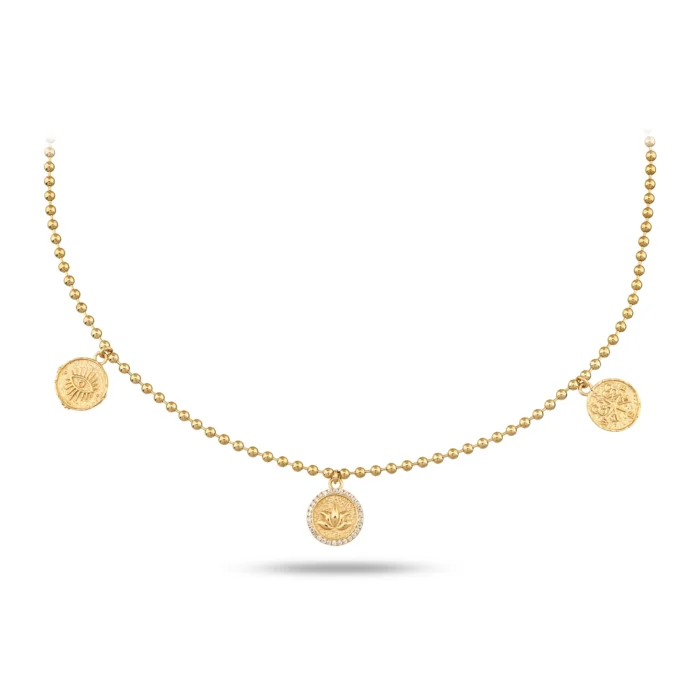 Faset Kesim Dorika Top Zincirli 3'lü Mistik Tılsım Sembolleri Altın Choker 1 14 Ayar Faset Kesim Dorika Top Zincirli 3'lü Mistik Tılsım Sembolleri Sarı Altın Choker
