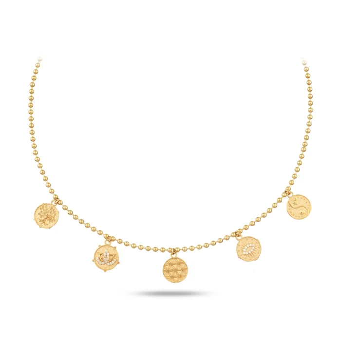 Dorika Top Zincirli 5'li Şans Sembolleri Altın Choker 1 14 Ayar Dorika Top Zincirli 5'li Şans Sembolleri Sarı Altın Choker