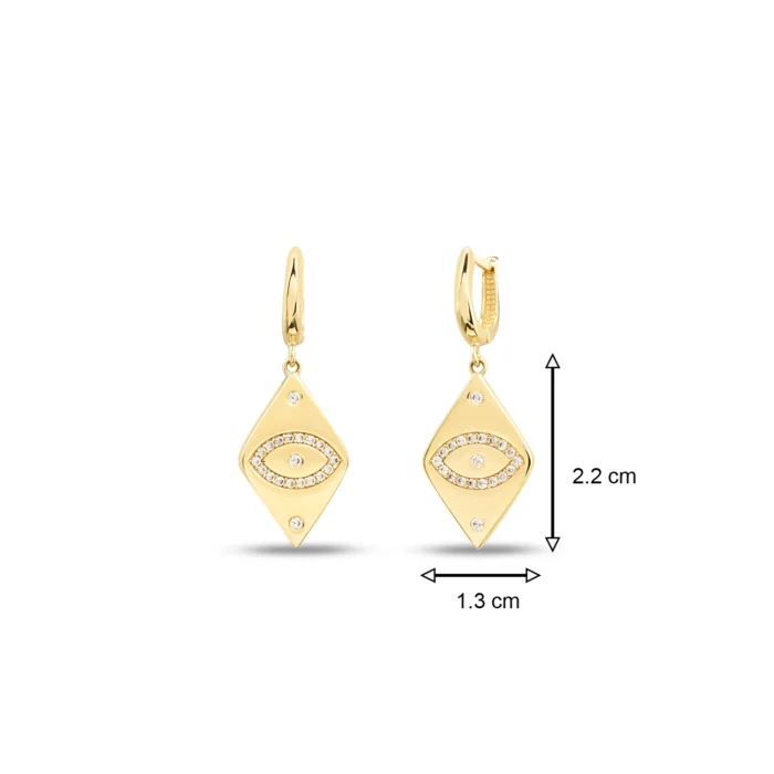 14 Ayar Sarı Altın Baklava Form Göz Detay Küpe