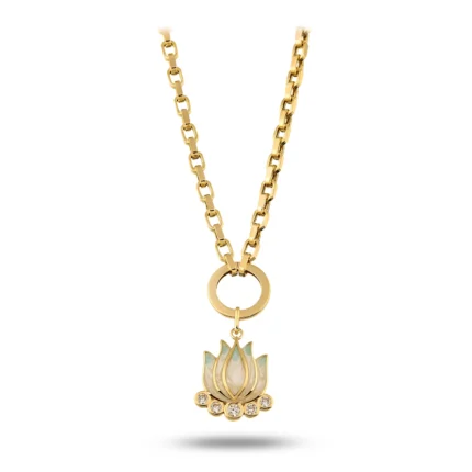 14 Ayar Sarı Altın Mavi Lotus Charm Kolye